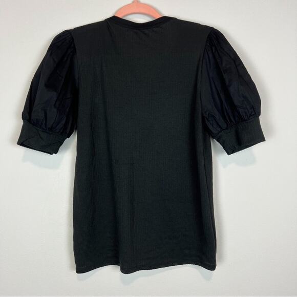 Gibsonlook Mixed Media Henley Top‎ With Puff Sleeves Black Size Small - Picture 5 of 12
